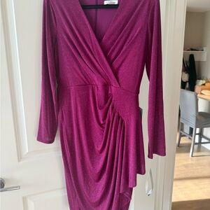 London Times Fuchsia Long Sleeve Dress